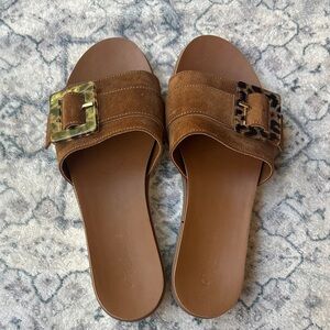 Chic Brown Slide Sandals with Tortoise Buckle